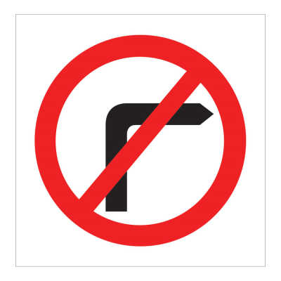 Jazz Square Sign Plate - No Right Turn - 600 x 2mm