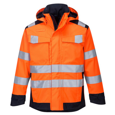 Portwest MV70 Modaflame FR AS Arc Waterproof Hi-Vis Orange/Navy Jacket