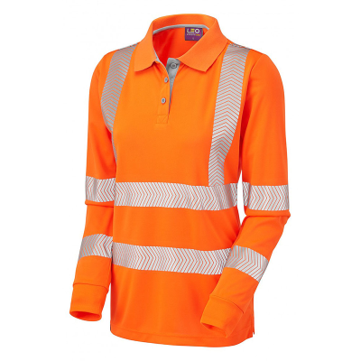 Leo Pollyfield Women's Hi-Vis Coolviz Plus Long Sleeve Polo Shirt - Orange