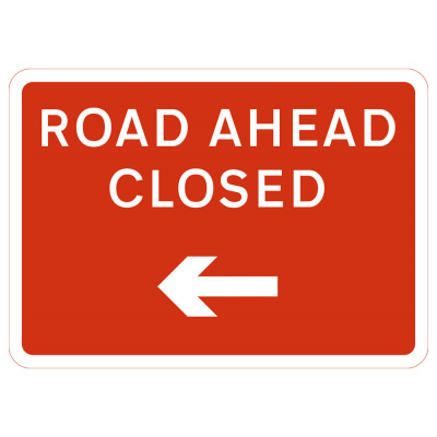 Jazz Sign Plate 300mm Centres - Road Ahead Closed Arrow Left - 1050 x 750mm