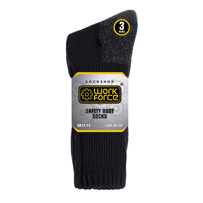 Workforce Cushioned Black Safety Boot Socks - Pack of 3