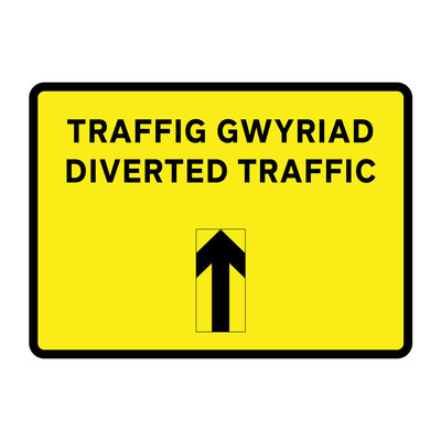 Bilingual Jazz Sign Plate 300mm Centres - Diverted Traffic Arrow Reversible - 1050 x 750mm