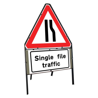 Jazz Triangle Sign Complete Clipped - Road Narrows O/Side & Single File Traffic Supp - 750mm