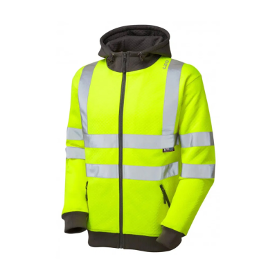 Leo Saunton Hi-Vis Zipped Hooded Yellow Sweatshirt - S
