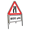 Jazz Triangle Sign Complete Riveted - Road Narrows N/Side & 800yds Supp - 750mm
