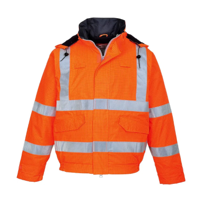 Portwest S773 Bizflame Rail FR AS Waterproof Hi-Vis Orange Bomber Jacket - XS