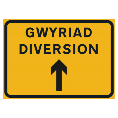 Bilingual Jazz Sign Plate 300mm Centres - Diversion Arrow Reversible - 1050 x 750mm
