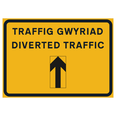Bilingual Jazz Sign Plate 300mm Centres - Diverted Traffic Arrow Reversible - 1050 x 750mm