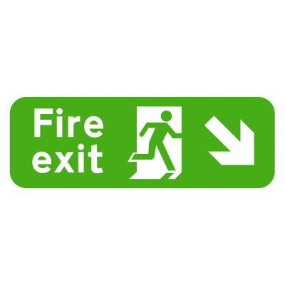 Fire Exit Arrow Down Right Photoluminescent Sign - 600 x 200 x 1mm