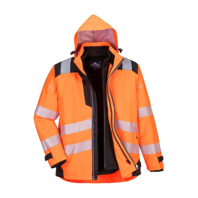 Portwest PW365 Waterproof Rail Hi-Vis Orange/Black 3-in-1 Jacket - S